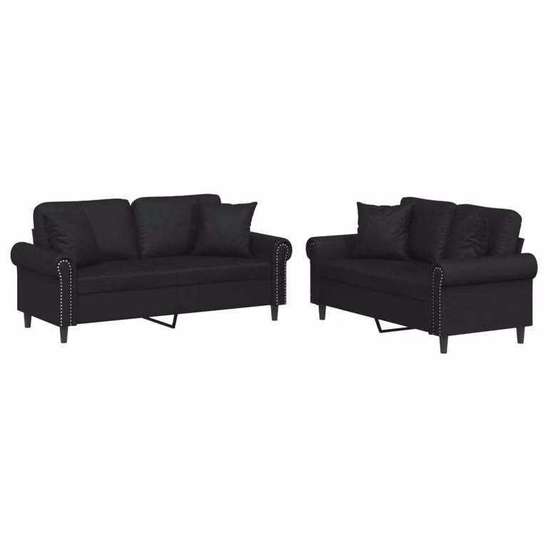 Set di Divani 2 pz con Cuscini Nero in Pelle finta