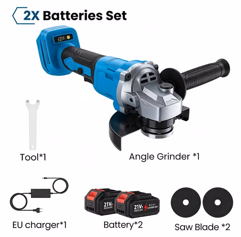 Smerigliatrice angolare elettrica - 125 mm - 1000 W - Senza spazzole - Velocità variabile - 2 batterie - Adatta per metallo e legno