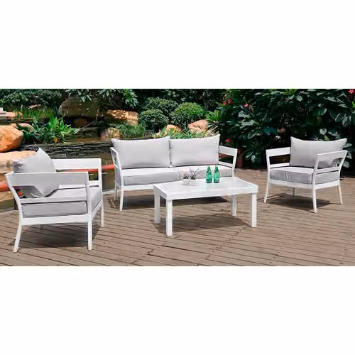 Set salottino da giardino 4 pezzi in alluminio dal design semplice e pratico