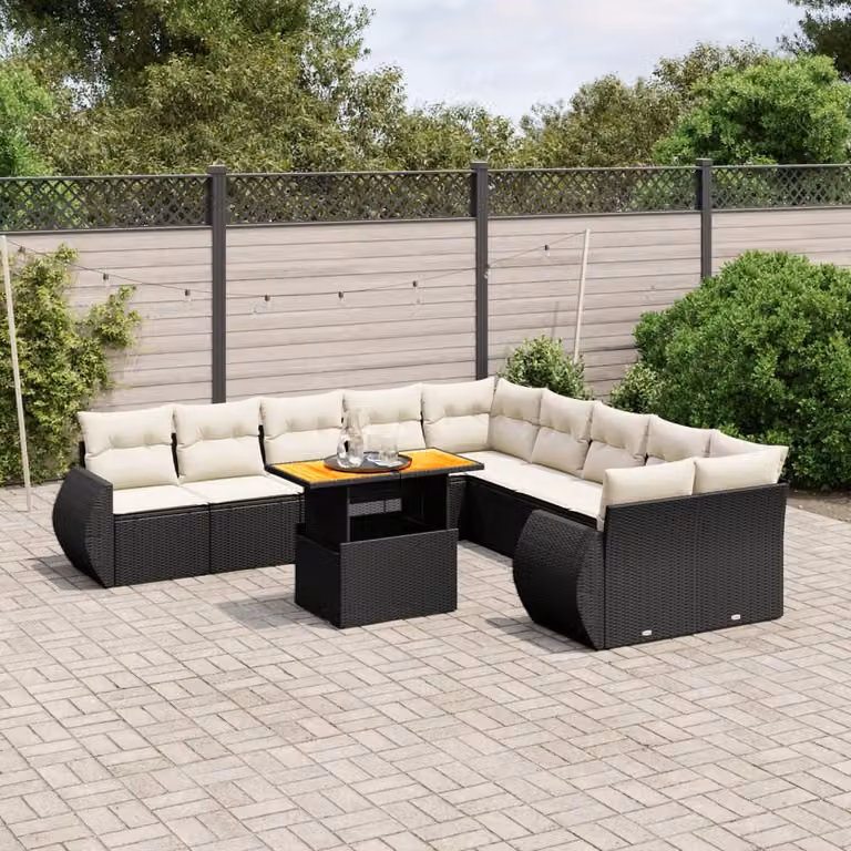 Maison Exclusive - Set Divani da Giardino 11 pz con Cuscini in Polyrattan Nero