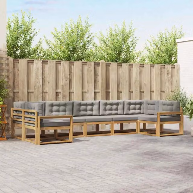 Set di divani da esterno a forma di U vidaXL in legno di acacia con cuscini Bianco e Grigio – 1