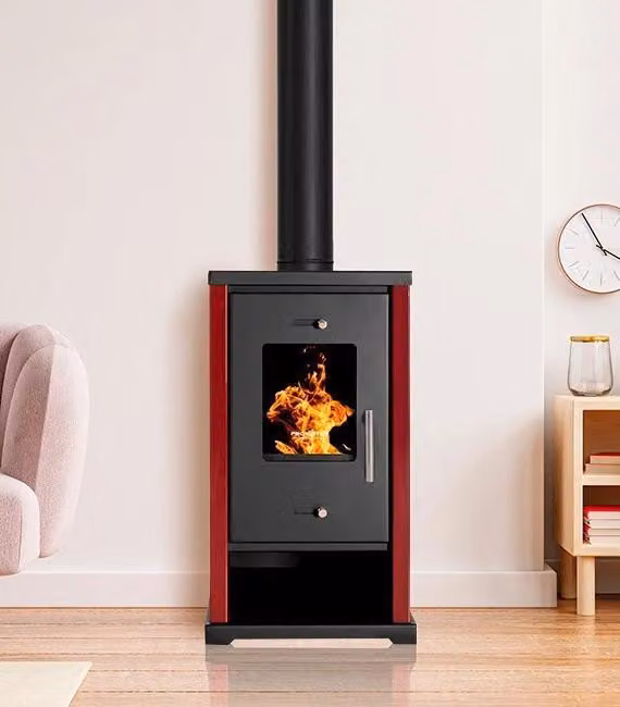 EKO Mini stufa a legna 6,3 kW Bordeaux acciaio Ecodesign A+ 82% di efficienza