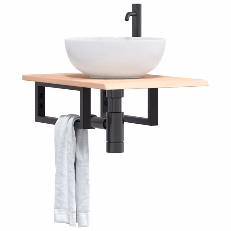 vidaXL Ripiano da parete per lavabo in legno di rovere e metallo nero e marrone