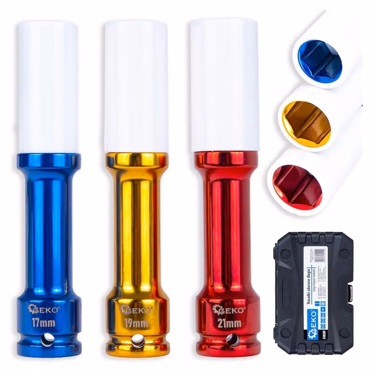 Set 3 bussole 1/2'' con rivestimento protettivo per cerchi auto in lega da 17 - 19 - 21 mm, Geko