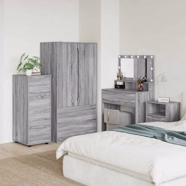Armadio vidaXL in MDF Grigio con Ante a Battente e Cassetti L/P/H: 40 x 48 x 105 cm