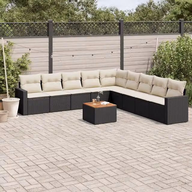 Set Divani da Giardino 10pz con Cuscini in Polyrattan Nero 3256497