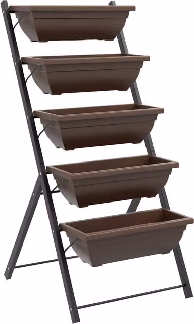 Portapiante Verticale Outsunny a 5 Livelli con 5 Vasi in Acciaio e PE, Marrone, H x L x P: 120 x 55 x 63 cm – 1