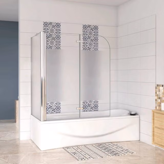 H.140 cm Sopravasca Angolare 100x70 cm 2 Ante Apribili con Lato Fisso in Vetro Anticalcare Opaco da 6mm Verso Sinistro