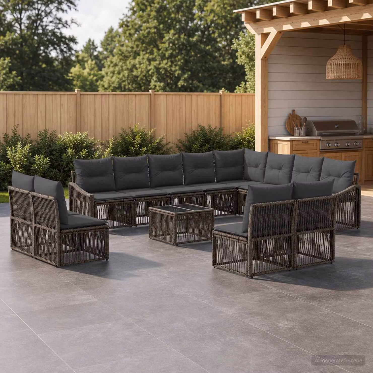 Set Divano da Giardino vidaXL a forma a U in Polyrattan Grigio con 13 Pezzi e Tavolino da Caffè
