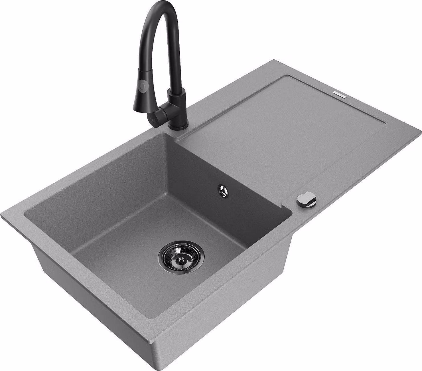 Mexen Leo lavello in granito 1-vasca con scolapiatti e miscelatore cucina Elia, grigio - 6501-71-670101-70-B