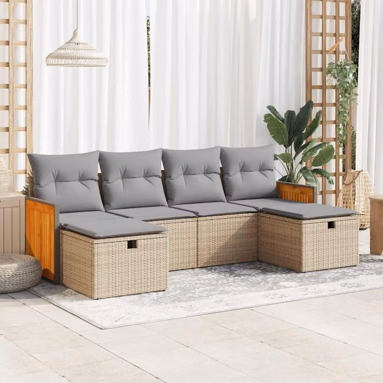 Maison Exclusive - Set Divano da Giardino 6 pz con Cuscini Beige in Polyrattan