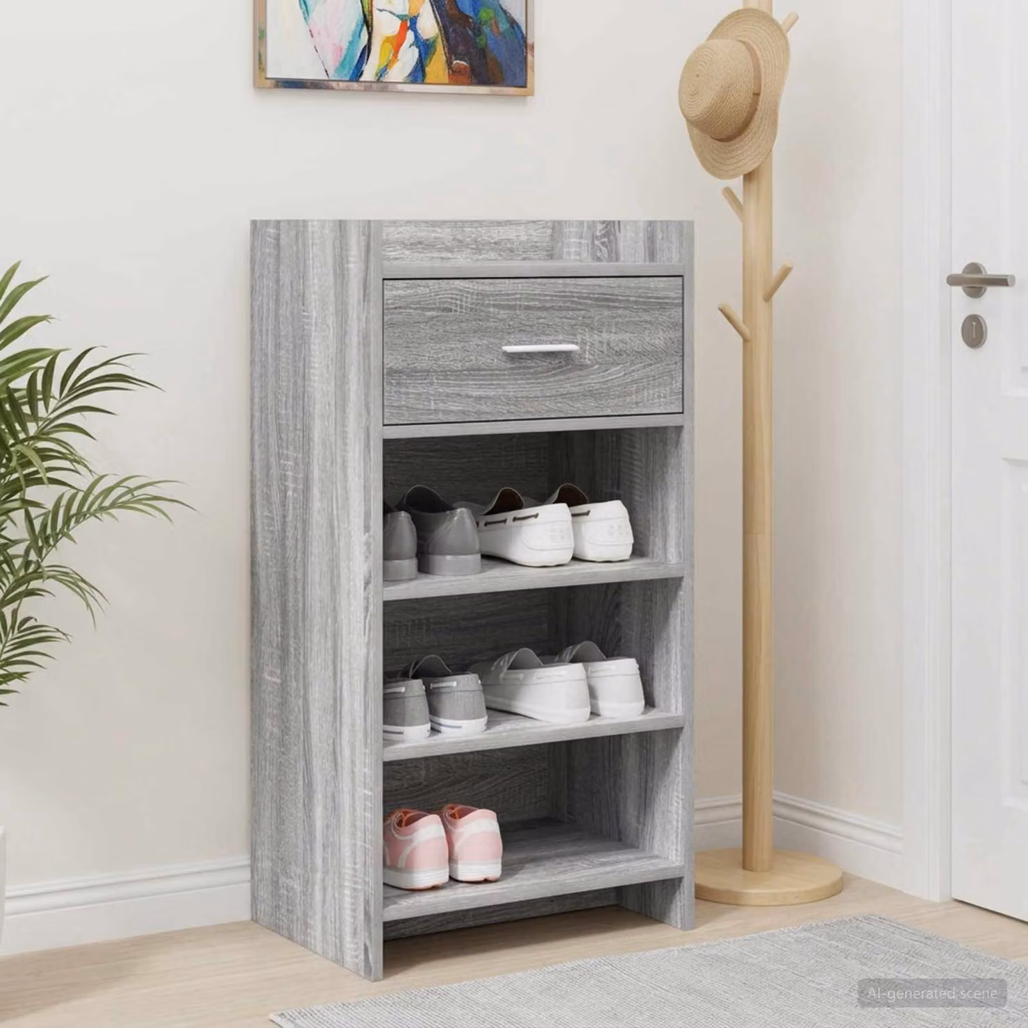 Mobile porta scarpe vidaXL con cassetti e ripiani, colore grigio, L 48 cm x P 36 cm x H 92 cm