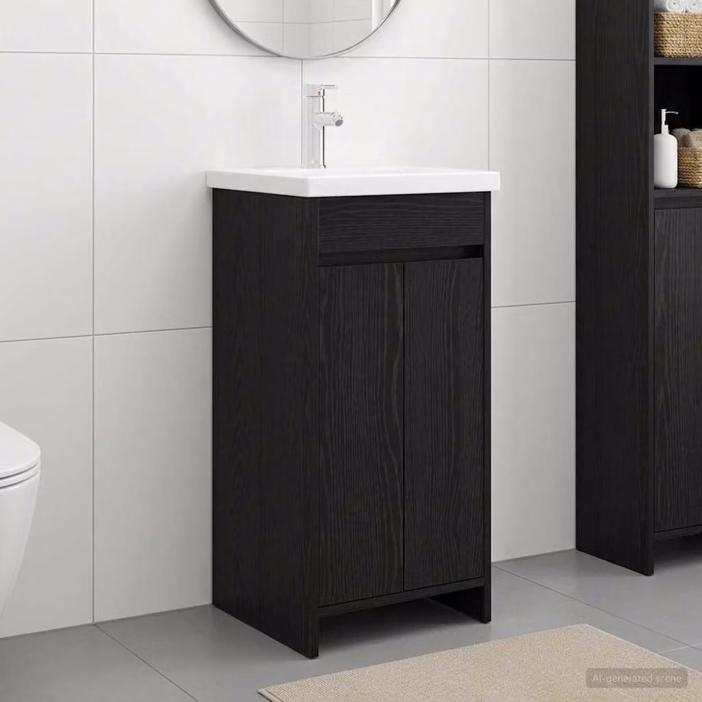 Mobile da bagno vidaXL con lavabo in Rovere Nero e finitura opaca L/P/H: 42 x 40 x 84,5 cm