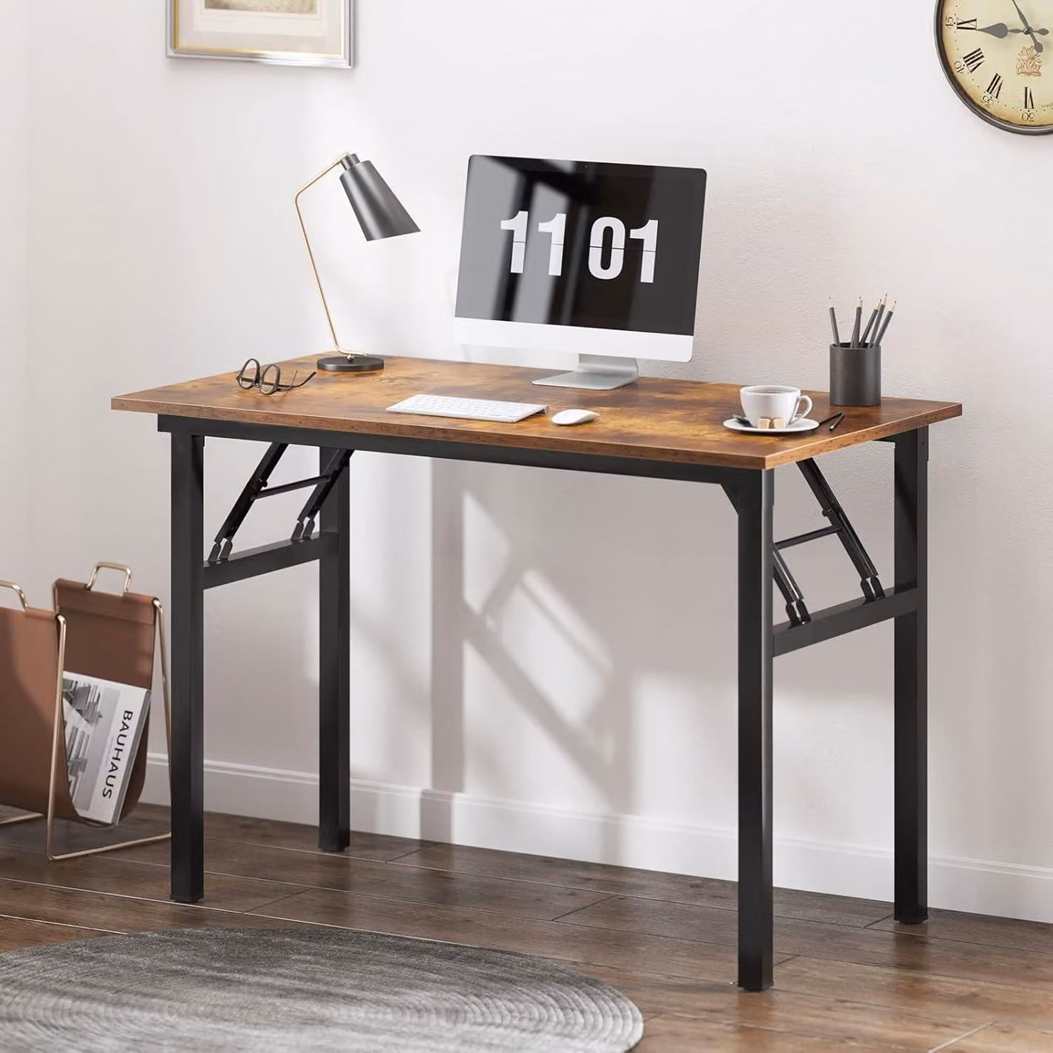 Scrivania pieghevole per computer, dimensioni 100 x 60 x 75 cm, stile retrò/nera
