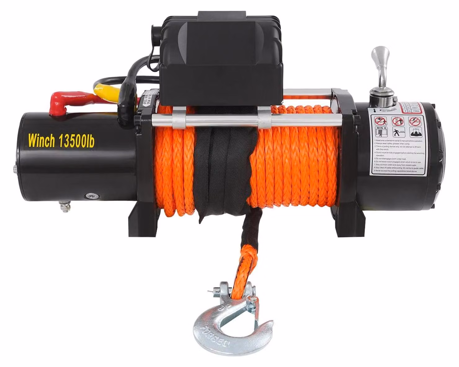 Verricello elettrico - Tensione 12 V - Forza di trazione 6123 kg - Fune in nylon da 26 m - Per ATV/UTV/SUV/pick-up - Velocità 1 m/min - Rosso