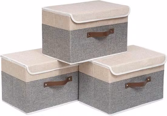 Set di contenitori portatili - 3 pezzi - Grigio/Crema - 38 x 25 x 25 cm