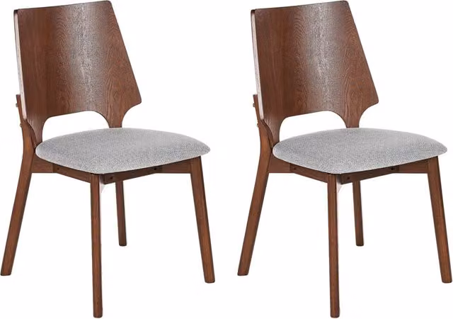 Set di 2 sedie da pranzo in legno scuro e compensato grigio tessuto in poliestere gambe in gomma senza braccioli stile retrò tradizionale