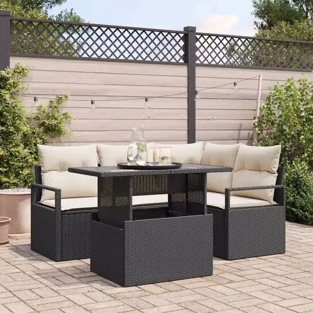 Set Divano da Giardino 5 pz 4-Numero di posti Nero e Crema 3348813