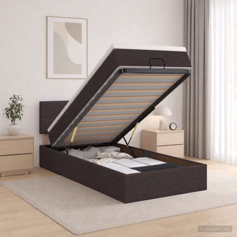 Letto ottomano con materasso vidaXL in tessuto marrone scuro L/P/H: 200 x 90 x 40 cm