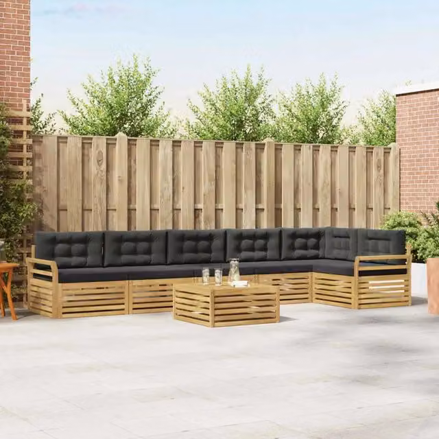 Set di divani da esterno a L vidaXL in legno di acacia con tavolo da caffè, 7 pezzi, Bianco e Antracite – 1