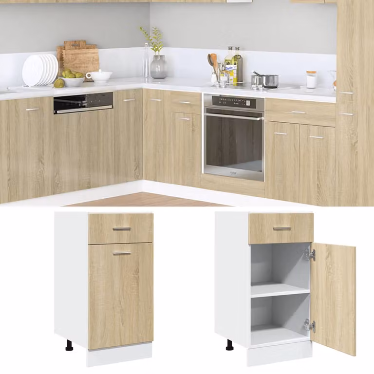 Armadio inferiore da cucina Lyon vidaXL con cassetti e ante, Rovere Sonoma, L/P/H: 40 x 46 x 81,5 cm