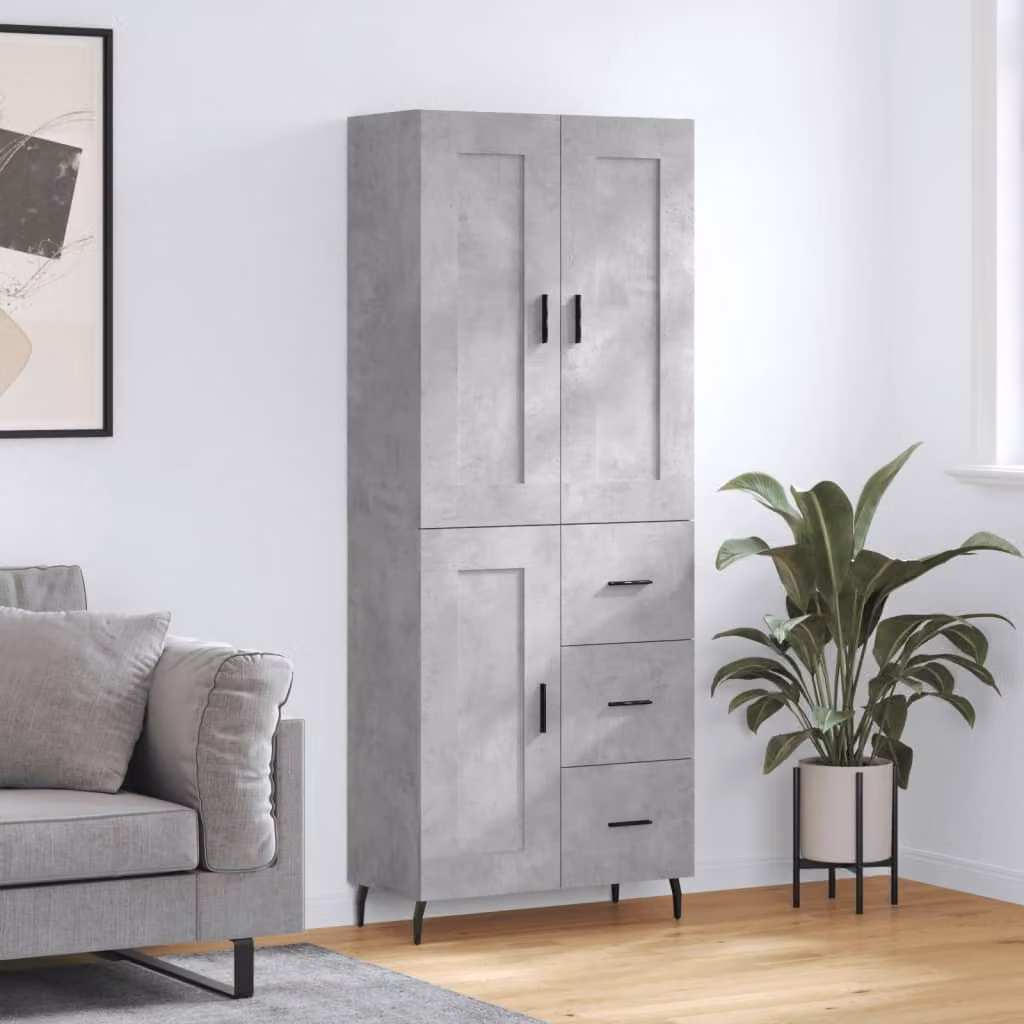 Credenza moderna vidaXL in legno multistrato e metallo, Grigio Cemento, L: 69,5 cm, P: 34 cm, H: 180 cm