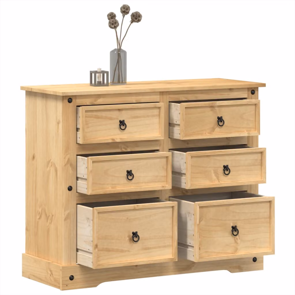 Cassettiera Corona vidaXL in legno massello di pino cerato, marrone e beige, L 110 x P 43 x H 91 cm