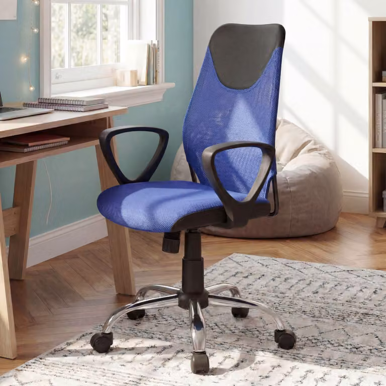 FineBuy Sedia da scrivania per bambini blu TERNI per bambini dai 6 anni in su con schienale; sedia girevole per bambini; sedia da ufficio per bambini; sedia ergonomica per ragazzi; regolabile in altezza