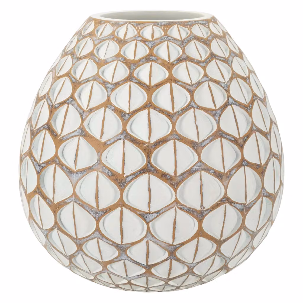 Vaso da tavolo Bareti con design geometrico e forma rotonda, Bianco e Beige, in ceramica e plastica – 2