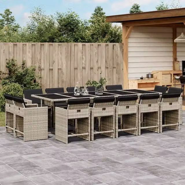 Set da Pranzo da Giardino 15 pz con Cuscini Grigio Polyrattan 3278002