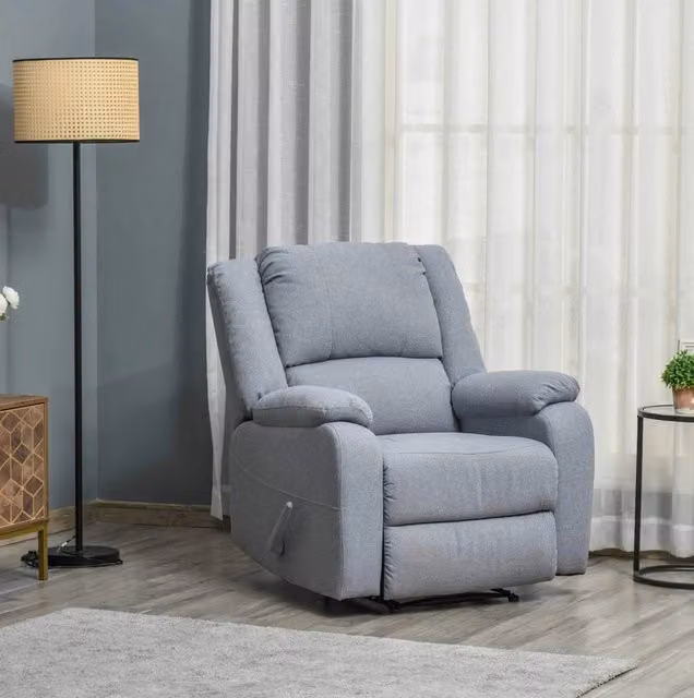 Poltrona relax ULEVR reclinabile manuale a 2 posizioni con poggiapiedi, grigio chiaro, poliestere, 87x96x98 cm