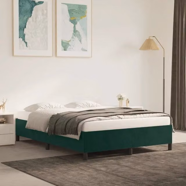Struttura Letto Design Mania in Velluto Verde con Giroletto, L/P/H: 200 x 140 x 35 cm – 1