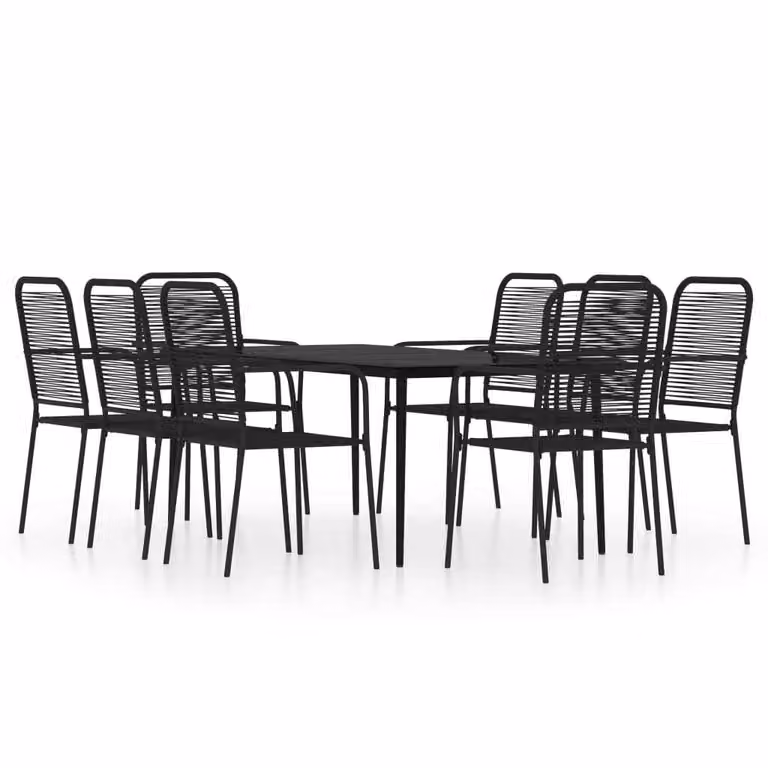 Set da Pranzo per Giardino 9 pz con Cuscini Nero