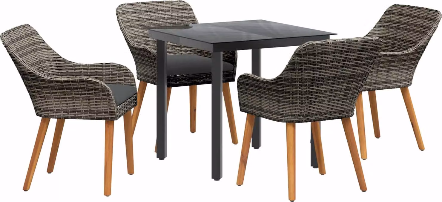 Set da Pranzo per Giardino con cuscino 5 pcs Grigio polyrattan