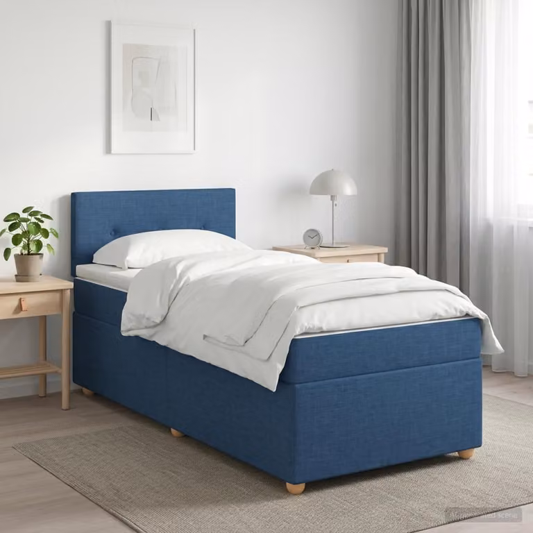 Maison Exclusive - Letto boxspring con materasso e testiera blu 90 x 200 cm in tessuto