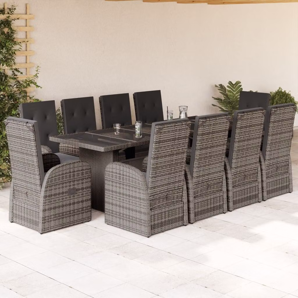 Maison Exclusive - Set da Pranzo da Giardino 11pz con Cuscini in Polyrattan Grigio