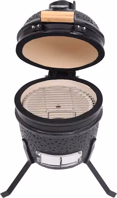 Barbecue Affumicatore 2 in 1 Kamado in Ceramica 56 cm Nero 316093
