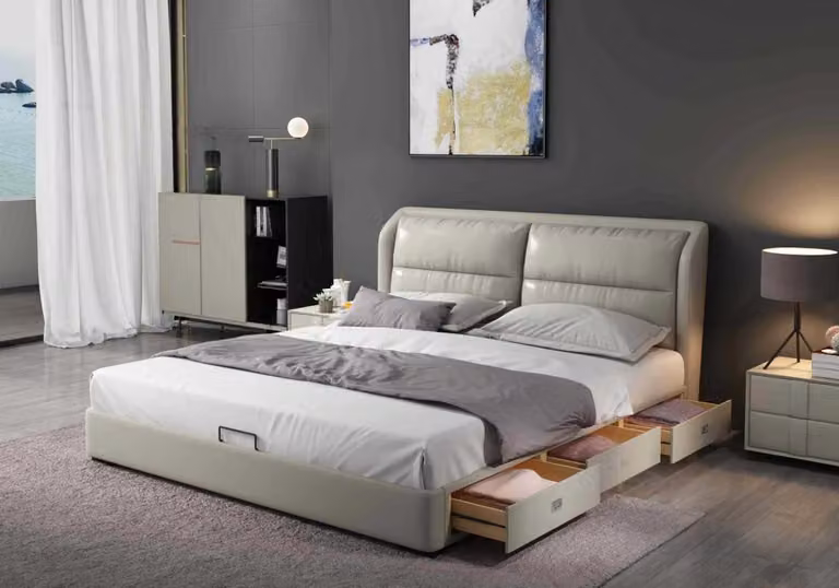 Designer Bett Schlafzimmer Betten Textil Leder Hotel Luxus Polster Samt Stoff