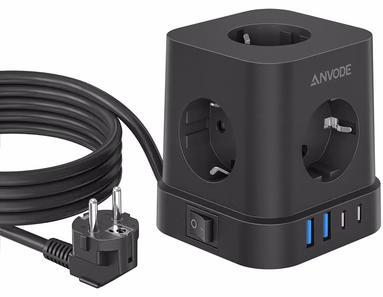 Ciabatta multipresa 9-in-1 con porta USB-C, ciabatta multipla a 5 prese con interruttore