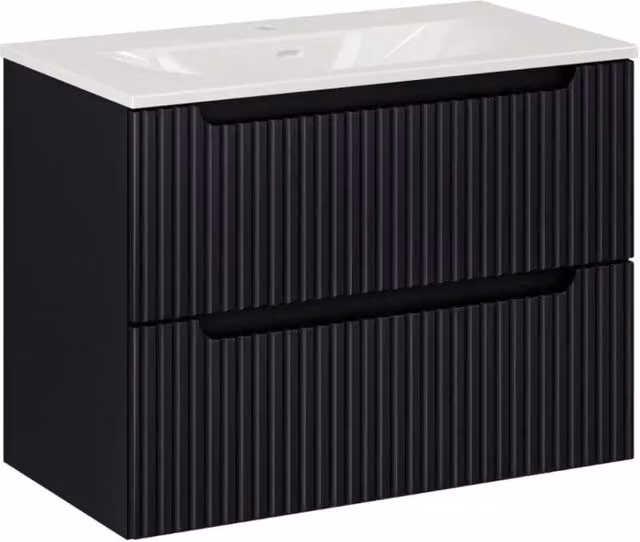 Set da bagno VANO 80cm: mobiletto sottolavabo con cassetti scanalati verticalmente + lavabo incassato bianco