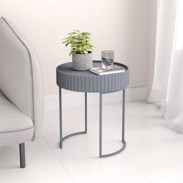 Tavolino 'Rill' struttura rotonda in metallo 46 x Ø40 cm grigio