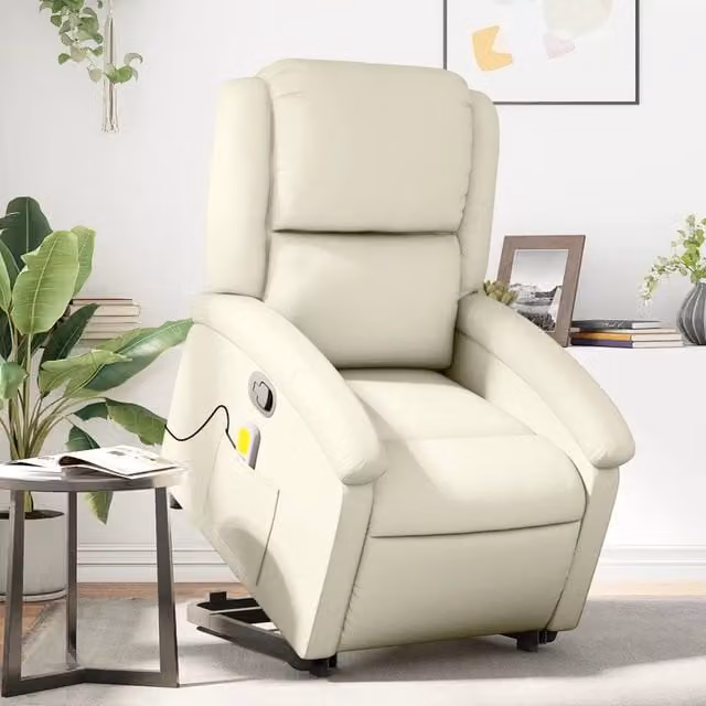 Poltrona alzapersona reclinabile vidaXL in similpelle beige con funzione di sollevamento elettrico e braccioli per anziani
