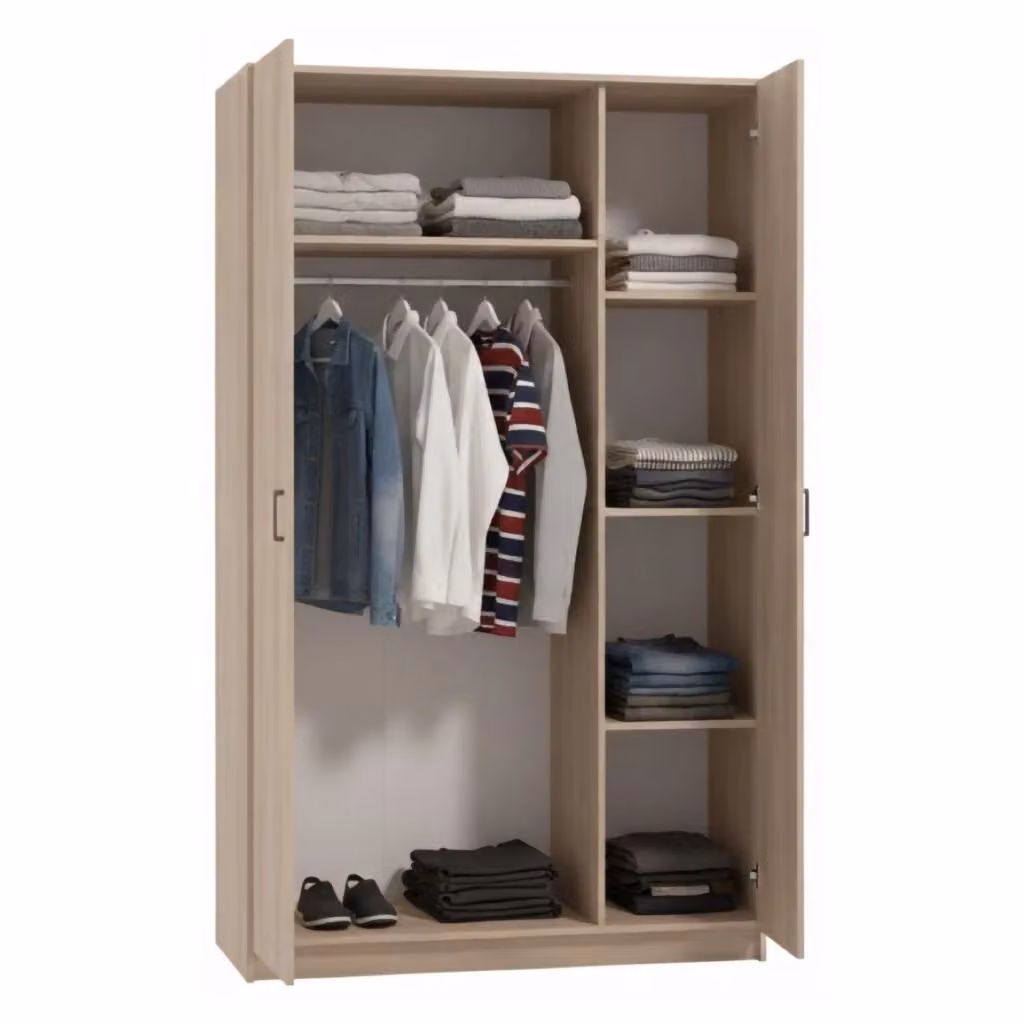 Armadio da camera da letto moderno DMORA con ante a battente, ripiani interni e appendiabiti, Marrone e Beige, L: 120 cm, P: 52 cm – 2
