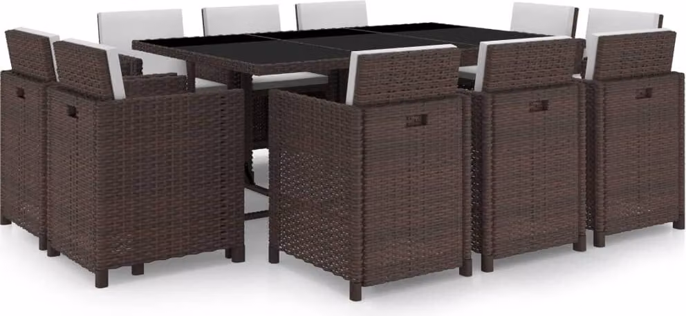 Maison Exclusive - Set da giardino completo per 11 persone, con cuscini, in rattan sintetico marrone