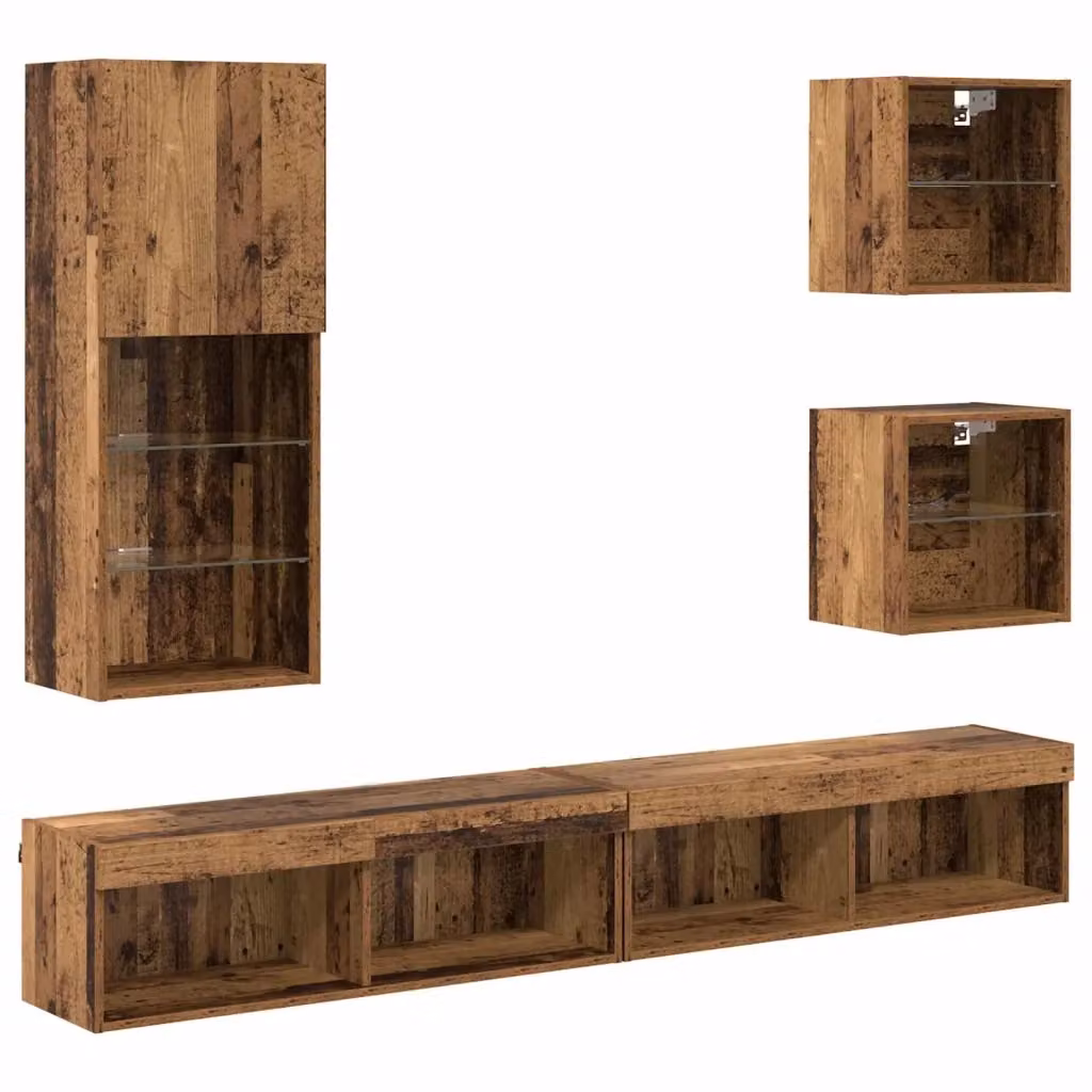 vidaXL Unità a muro per TV con LED in legno vecchio marrone L 100 x P 30 x H 30 cm – 2