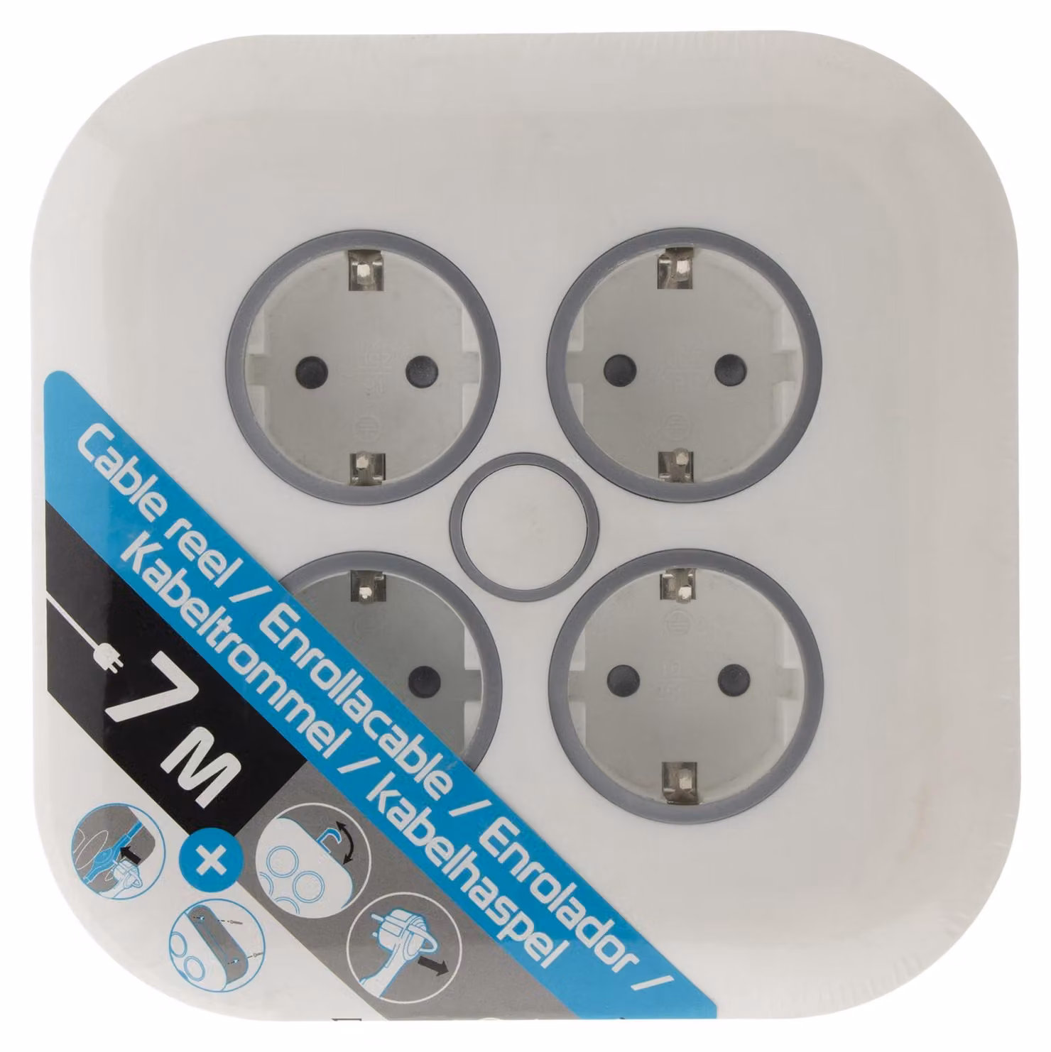 Bobina portacavo a 4 prese, lunghezza 7 metri, cavo 3G1,5 HO5VV-F, per uso interno ed esterno