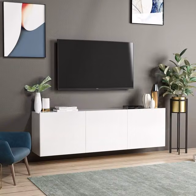 Osidda, Mobile Porta tv 3 Ante, 150x31x44h cm Bianco