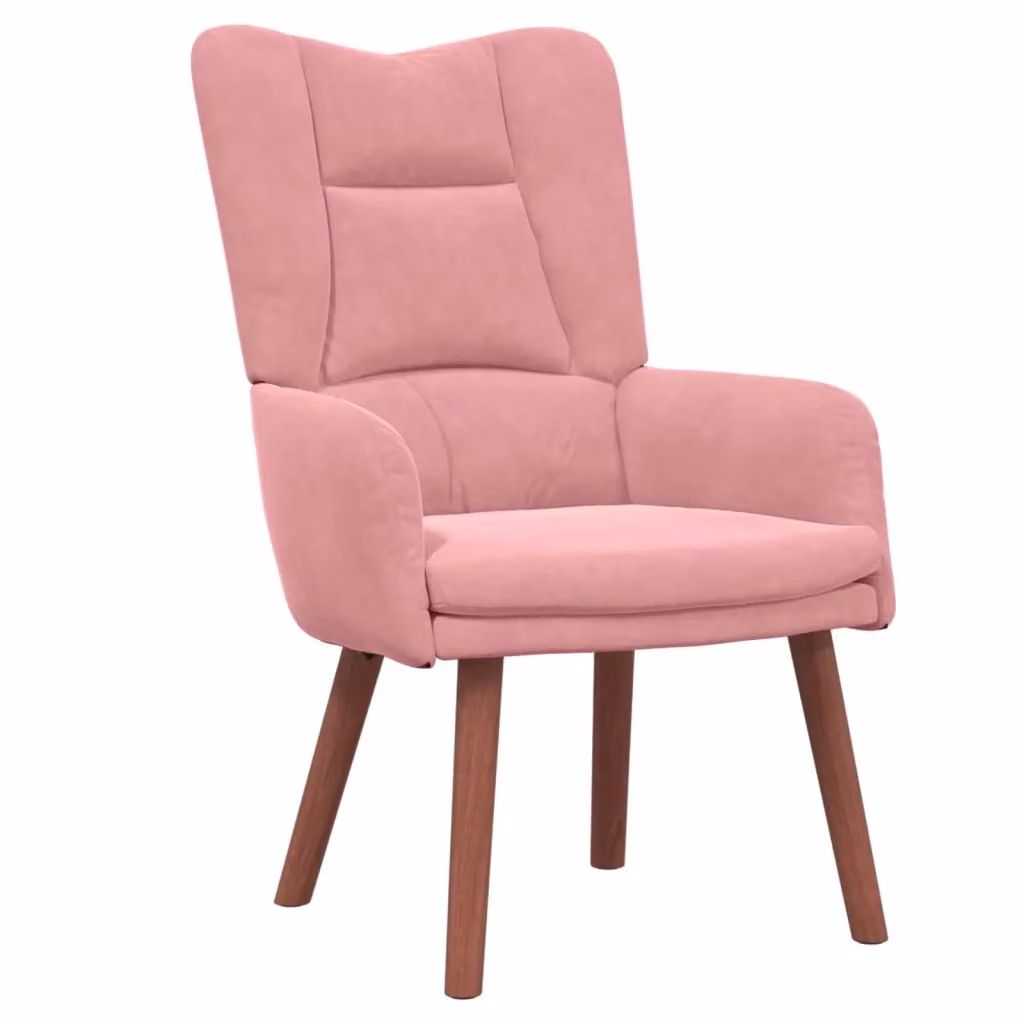 Sedia-Poltrona Moderna in Velluto Rosa con Braccioli e Struttura in Legno L: 63 cm, P: 67 cm, H: 94 cm – 2