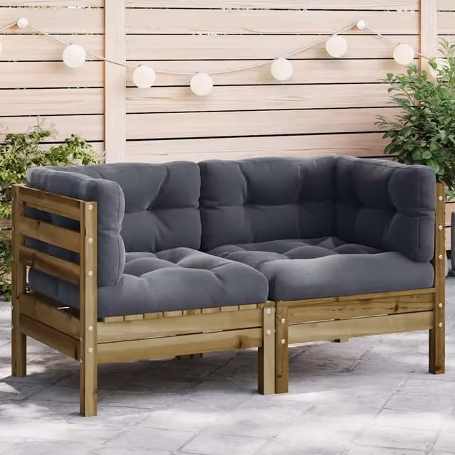 Divani Angolari da Giardino Cuscini 2pz Legno Impregnato Pino 838156