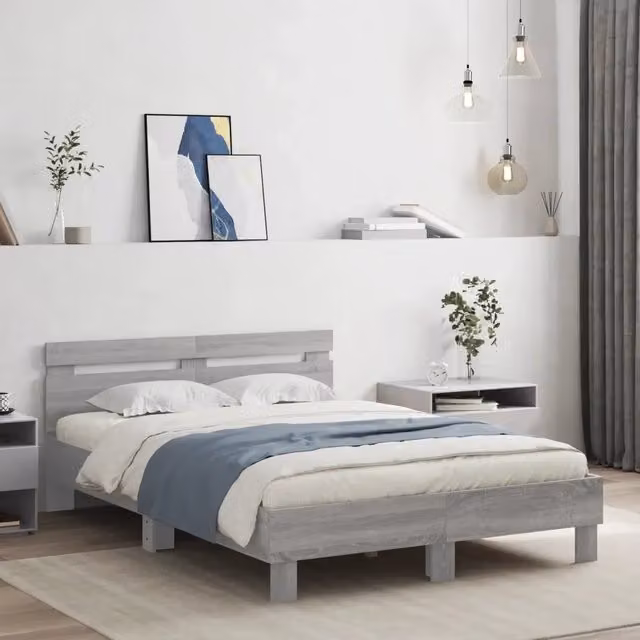 Letto con testiera e illuminazione LED con porta USB vidaXL, Grigio, L/P/H: 120 x 200 x 70 cm – 1